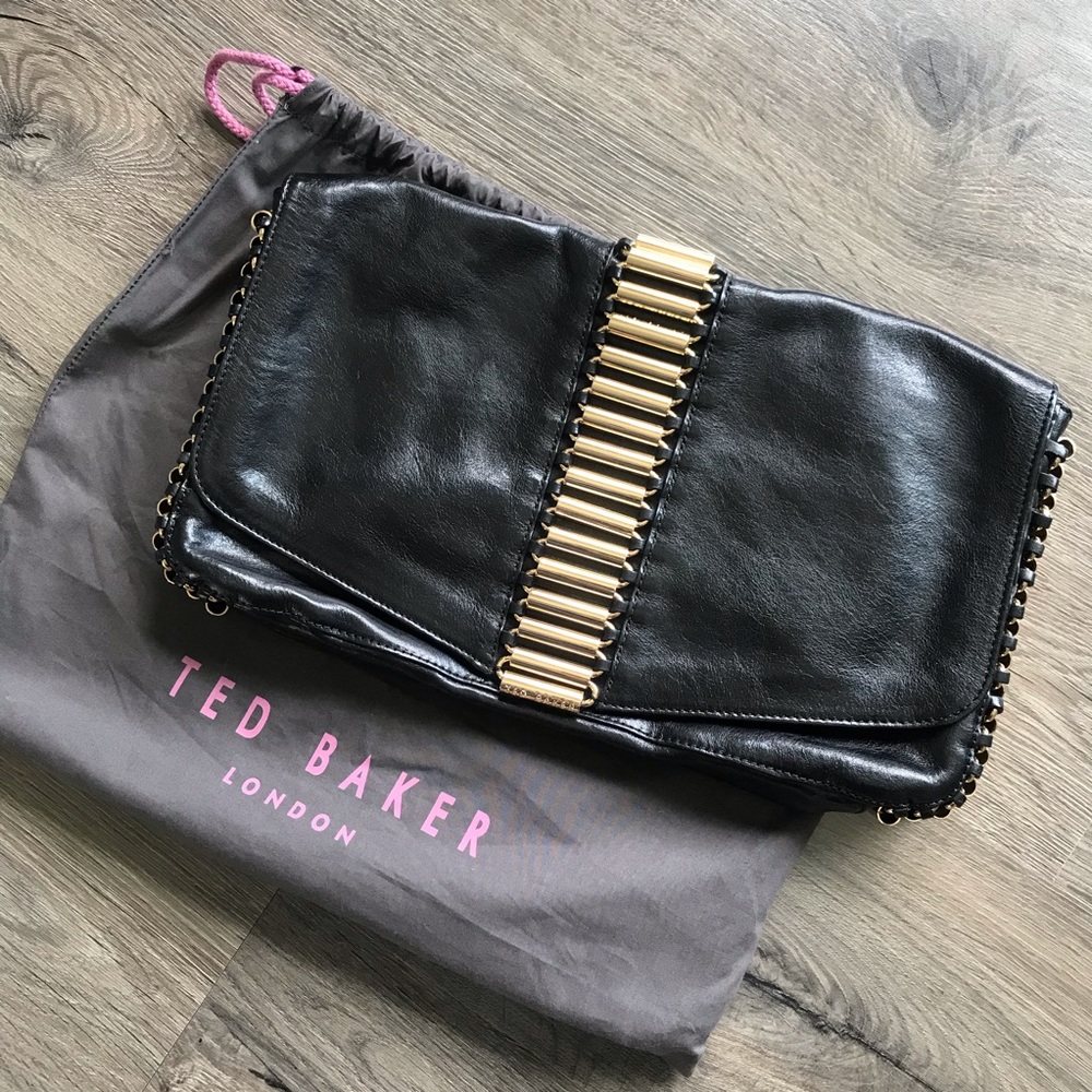 Ted Baker Black Leather Oversized Clutch